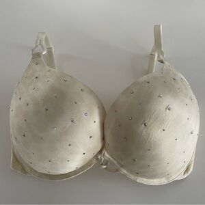 Victorias Secret Miraculous Plunge 34DD Embellished Cream Sparkly Rhinestones